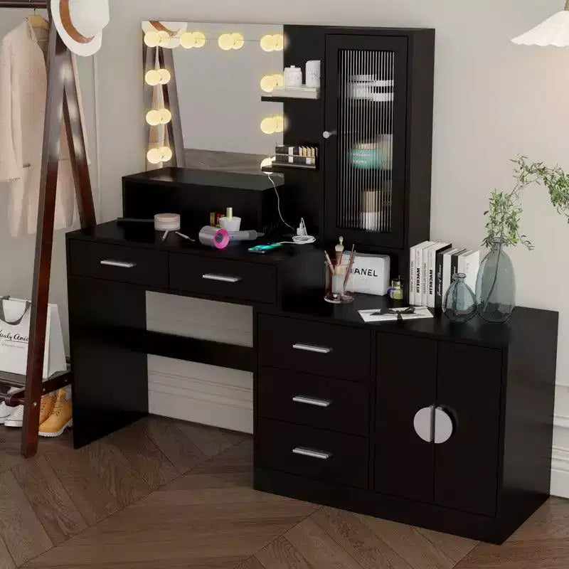 Coiffeuse de maquillage avec lumières, prise USB et de courant et armoire à tiroirs