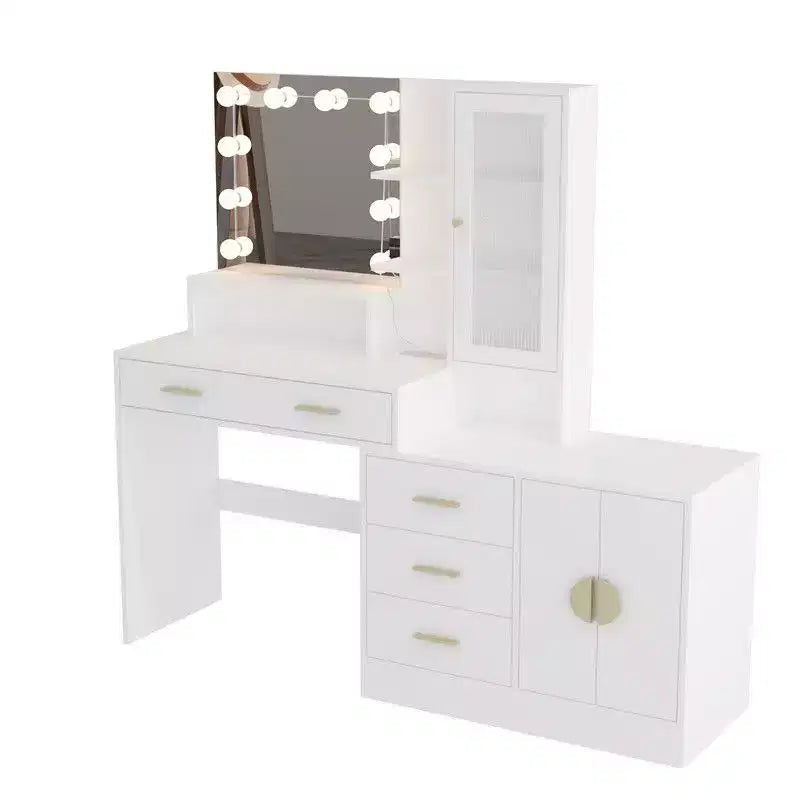 Coiffeuse de maquillage avec lumières, prise USB et de courant et armoire à tiroirs