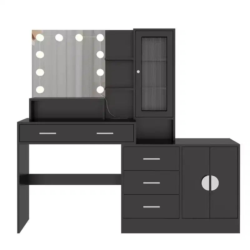 Coiffeuse de maquillage avec lumières, prise USB et de courant et armoire à tiroirs