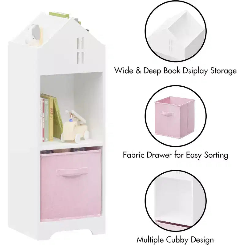 Étagère à livres pour enfants, bibliothèque pour tout-petits, meuble de rangement et de présentation à 2 niveaux, pour chambre de garçons et de filles, salle de jeux, maison, tiroirs en tissu pliables
