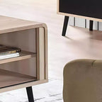 Kings Brand Furniture Nathan Ensemble de salon 3 pièces avec meuble TV, table basse et buffet, style ferme moderne, chêne/noir