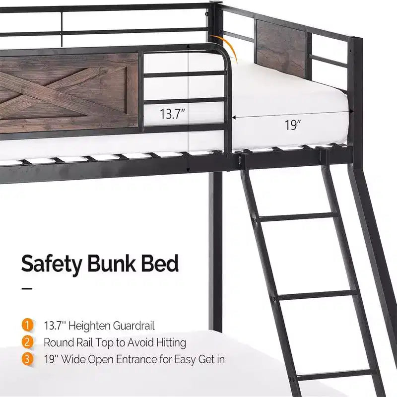 Lit superposé Karl Home, deux places au-dessus d'un lit double, avec 2 tiroirs de rangement, support à lattes métalliques robuste, sommier tapissier non requis