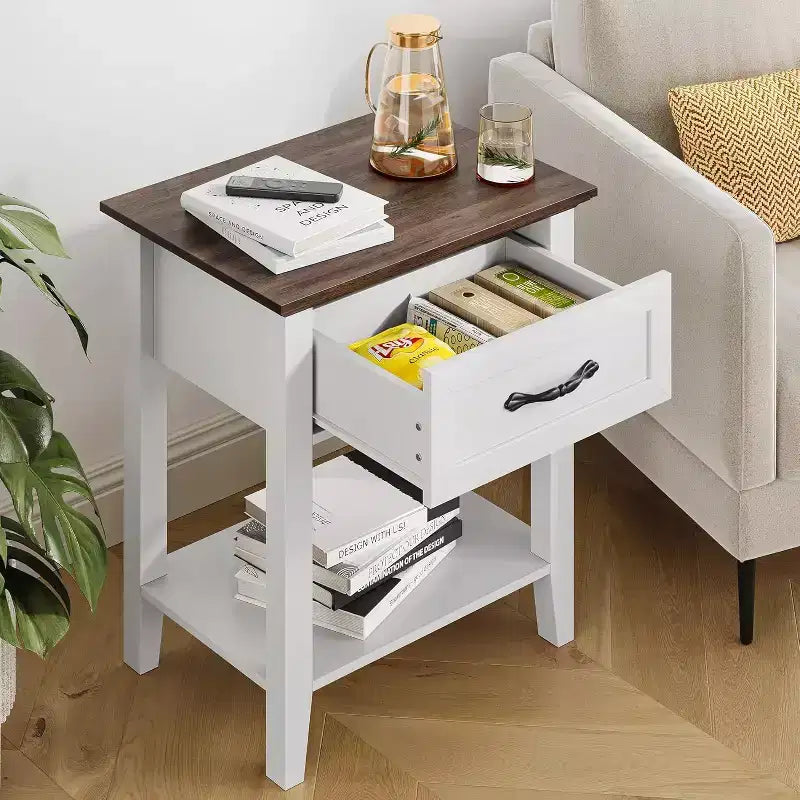 GustoWave Nightstands End Table with Drawer, Side Table for Spaces, 2 Tiers Storage Shelves with Dresser, Bedside Table