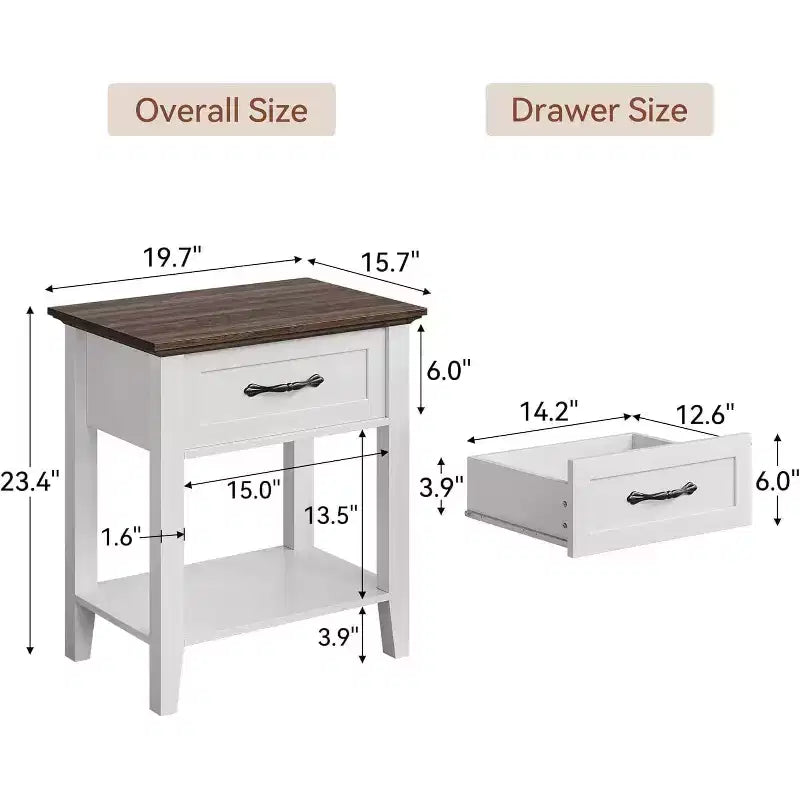 GustoWave Nightstands End Table with Drawer, Side Table for Spaces, 2 Tiers Storage Shelves with Dresser, Bedside Table