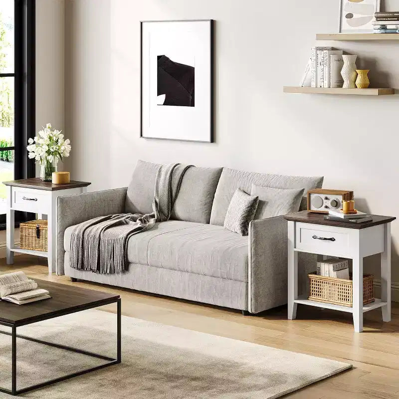 GustoWave Nightstands End Table with Drawer, Side Table for Spaces, 2 Tiers Storage Shelves with Dresser, Bedside Table