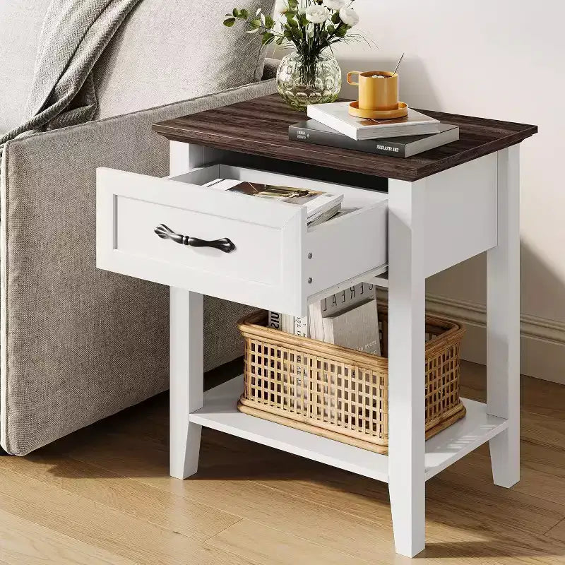 GustoWave Nightstands End Table with Drawer, Side Table for Spaces, 2 Tiers Storage Shelves with Dresser, Bedside Table