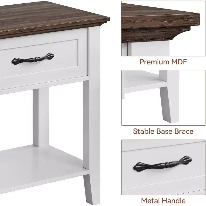 GustoWave Nightstands End Table with Drawer, Side Table for Spaces, 2 Tiers Storage Shelves with Dresser, Bedside Table