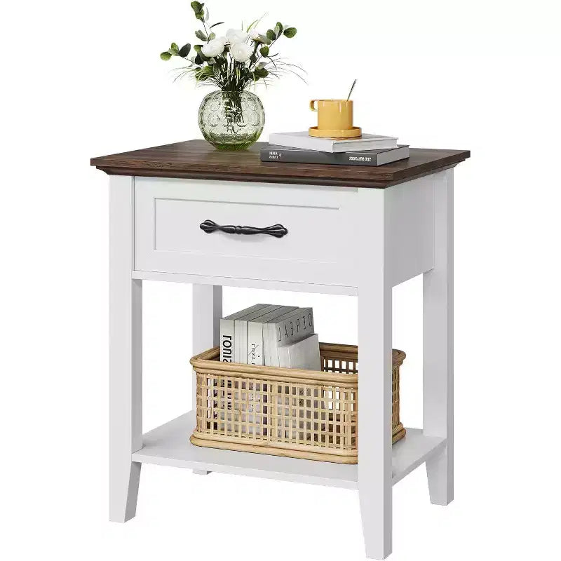 GustoWave Nightstands End Table with Drawer, Side Table for Spaces, 2 Tiers Storage Shelves with Dresser, Bedside Table