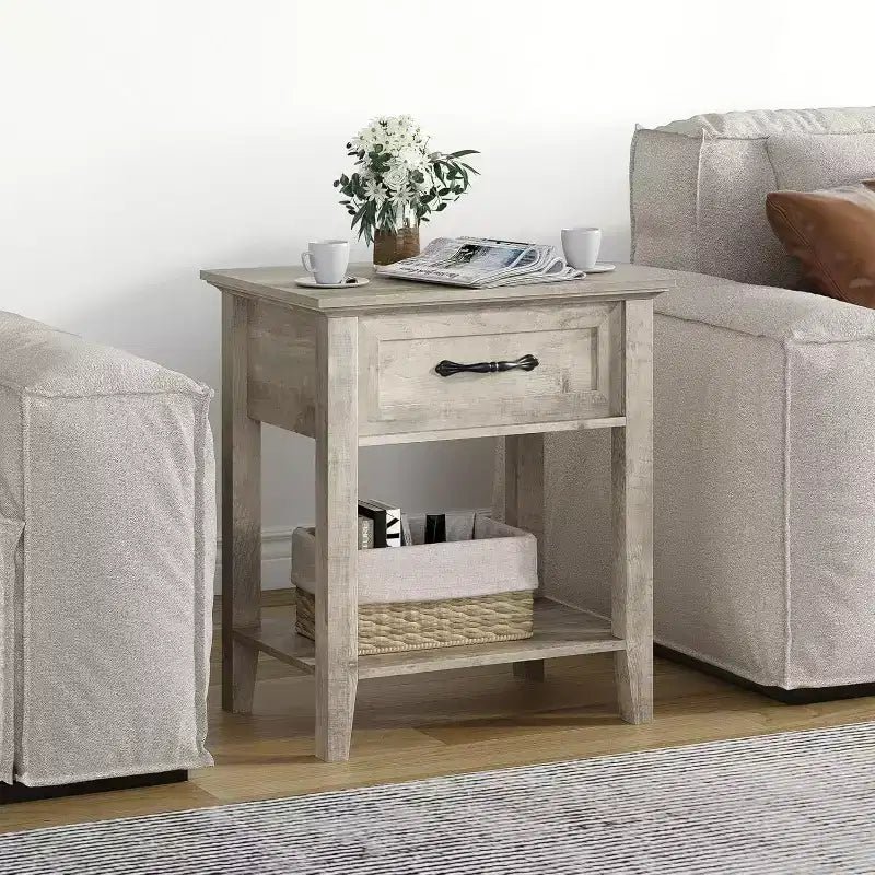 GustoWave Nightstands End Table with Drawer, Side Table for Spaces, 2 Tiers Storage Shelves with Dresser, Bedside Table