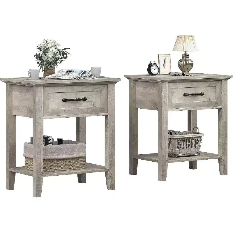GustoWave Nightstands End Table with Drawer, Side Table for Spaces, 2 Tiers Storage Shelves with Dresser, Bedside Table