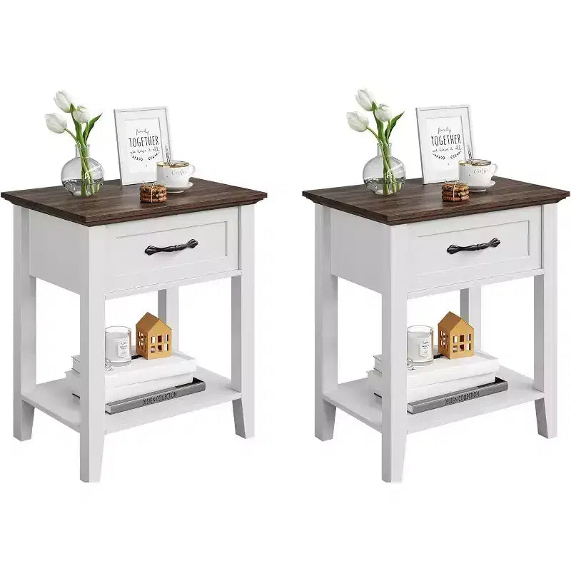 GustoWave Tables de chevet, Table d'appoint avec tiroir, Table d'appoint pour petits espaces, 2 étagères de rangement avec commode, Table de chevet