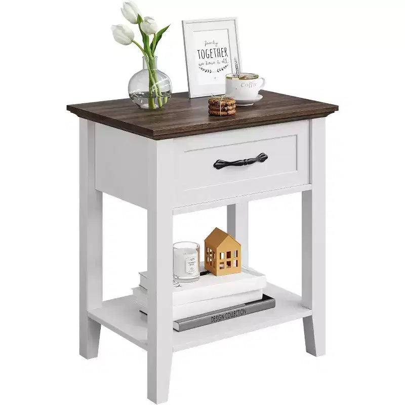 GustoWave Nightstands End Table with Drawer, Side Table for Spaces, 2 Tiers Storage Shelves with Dresser, Bedside Table