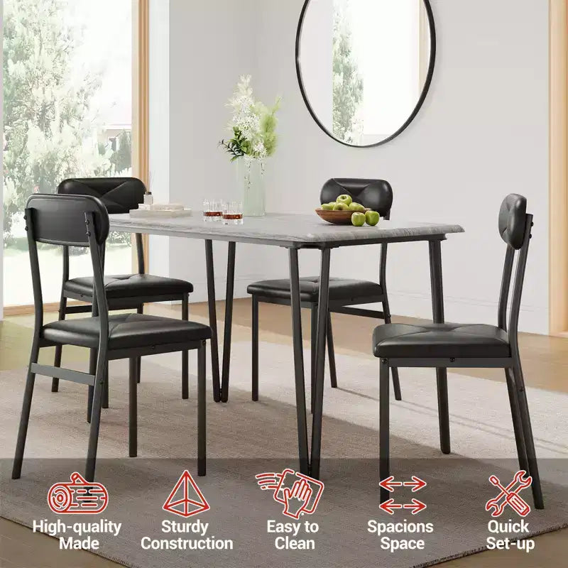 Dining Table for 4,Small Table & Chairs Set of 4,Square Dinette Set for 4,5 Piece Kitchen & Dining Room Sets for Small Space,Apartment,Home Office
