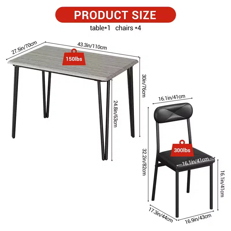 Dining Table for 4,Small Table & Chairs Set of 4,Square Dinette Set for 4,5 Piece Kitchen & Dining Room Sets for Small Space,Apartment,Home Office