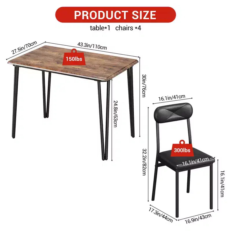 Dining Table for 4,Small Table & Chairs Set of 4,Square Dinette Set for 4,5 Piece Kitchen & Dining Room Sets for Small Space,Apartment,Home Office