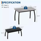 Dining Table Set for 4, Metal Frame Kitchen Table Set with 2 Upholstered Bench, 3 Piece Dining Room Table Furniture for Apartment, Studio, Home