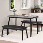 Dining Table Set for 4, Metal Frame Kitchen Table Set with 2 Upholstered Bench, 3 Piece Dining Room Table Furniture for Apartment, Studio, Home