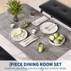 Dining Table Set for 4, Metal Frame Kitchen Table Set with 2 Upholstered Bench, 3 Piece Dining Room Table Furniture for Apartment, Studio, Home