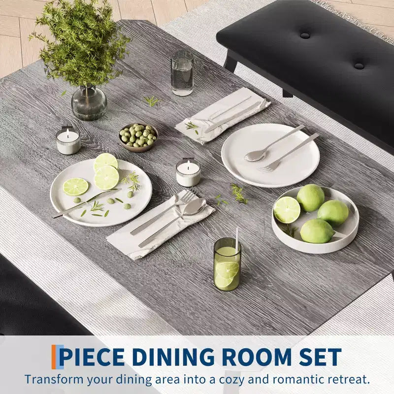 Dining Table Set for 4, Metal Frame Kitchen Table Set with 2 Upholstered Bench, 3 Piece Dining Room Table Furniture for Apartment, Studio, Home