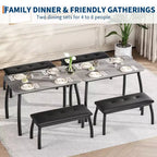 Dining Table Set for 4, Metal Frame Kitchen Table Set with 2 Upholstered Bench, 3 Piece Dining Room Table Furniture for Apartment, Studio, Home