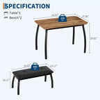 Dining Table Set for 4, Metal Frame Kitchen Table Set with 2 Upholstered Bench, 3 Piece Dining Room Table Furniture for Apartment, Studio, Home