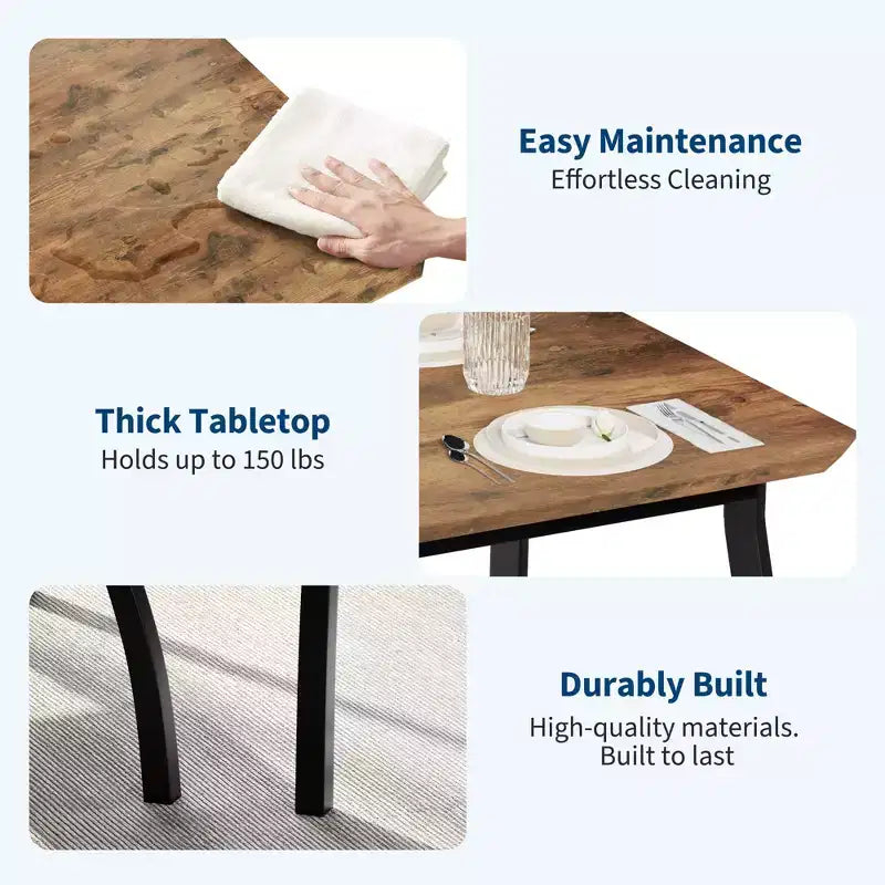 Dining Table Set for 4, Metal Frame Kitchen Table Set with 2 Upholstered Bench, 3 Piece Dining Room Table Furniture for Apartment, Studio, Home
