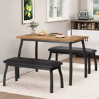 Dining Table Set for 4, Metal Frame Kitchen Table Set with 2 Upholstered Bench, 3 Piece Dining Room Table Furniture for Apartment, Studio, Home