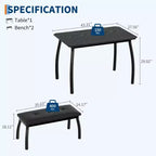 Dining Table Set for 4, Metal Frame Kitchen Table Set with 2 Upholstered Bench, 3 Piece Dining Room Table Furniture for Apartment, Studio, Home