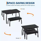 Dining Table Set for 4, Metal Frame Kitchen Table Set with 2 Upholstered Bench, 3 Piece Dining Room Table Furniture for Apartment, Studio, Home
