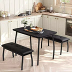 Dining Table Set for 4, Metal Frame Kitchen Table Set with 2 Upholstered Bench, 3 Piece Dining Room Table Furniture for Apartment, Studio, Home