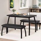 Dining Table Set for 4, Metal Frame Kitchen Table Set with 2 Upholstered Bench, 3 Piece Dining Room Table Furniture for Apartment, Studio, Home