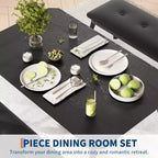 Dining Table Set for 4, Metal Frame Kitchen Table Set with 2 Upholstered Bench, 3 Piece Dining Room Table Furniture for Apartment, Studio, Home