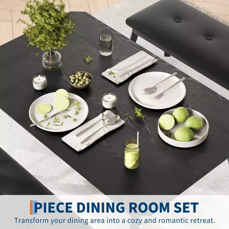 Dining Table Set for 4, Metal Frame Kitchen Table Set with 2 Upholstered Bench, 3 Piece Dining Room Table Furniture for Apartment, Studio, Home
