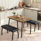 Dining Table Set for 4, Metal Frame Kitchen Table Set with 2 Upholstered Bench, 3 Piece Dining Room Table Furniture for Apartment, Studio, Home