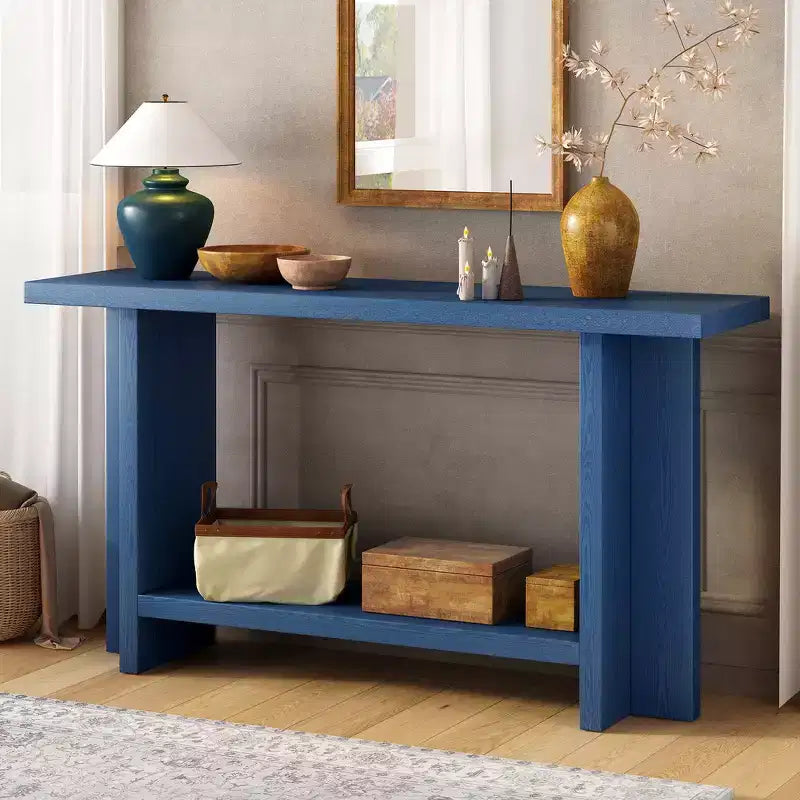 Console Whisen d'inspiration vintage avec placage en bois de frêne et piétement en T