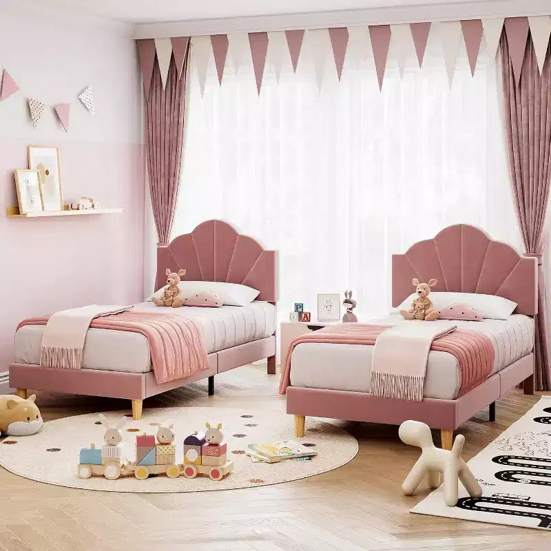Cadre de lit tapissé COZONY Twin / Twin XL avec tête de lit réglable, velours, lattes robustes, sommier tapissier non nécessaire