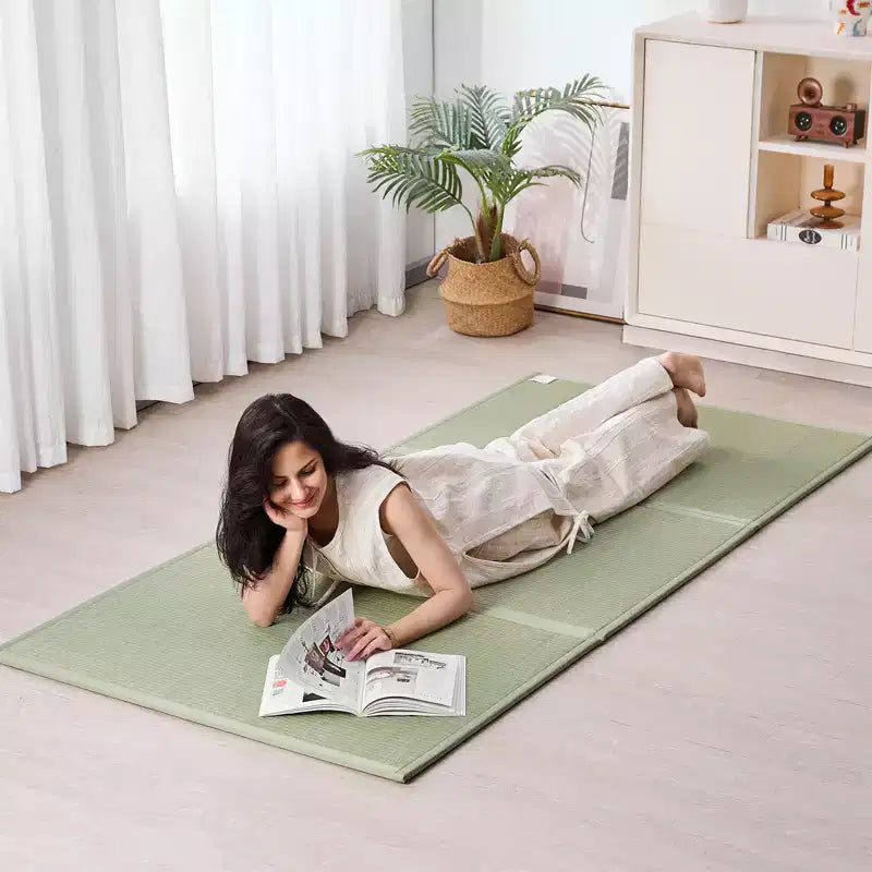 Tapis tatami japonais VEVOR, matelas tatami japonais pliable pleine grandeur (herbe de jonc naturelle), matelas de sol japonais avec envers antidérapant, vert
