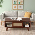 MAYEERTY 44in Dark Walnut Modern Square Wooden Coffee Table With Rattan Drawer for Living Room