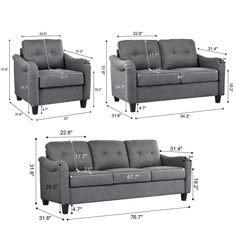 Ensemble de canapés capitonnés en tissu GDFStudio McLarnan contemporains 3 pièces