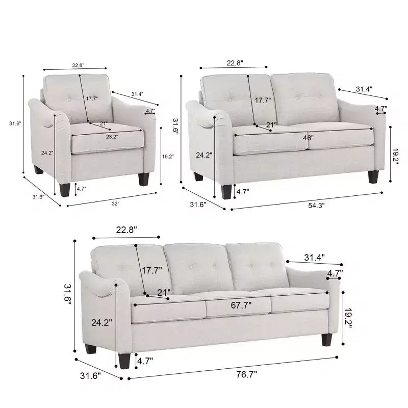 Ensemble de canapés capitonnés en tissu GDFStudio McLarnan contemporains 3 pièces