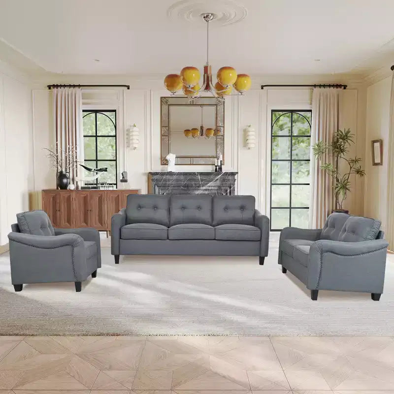 Ensemble de canapés capitonnés en tissu GDFStudio McLarnan contemporains 3 pièces
