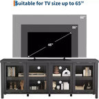Meuble TV de 165 cm, meuble de rangement avec 4 portes coulissantes en verre, console TV multimédia de style moderne du milieu du siècle pour salon