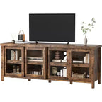 Meuble TV de 165 cm, meuble de rangement avec 4 portes coulissantes en verre, console TV multimédia de style moderne du milieu du siècle pour salon