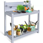 EAGLE PEAK Établi de jardinage en vinyle sans entretien pour l'extérieur et l'intérieur, table de rempotage étanche avec étagère ouverte, rangement inférieur, gris