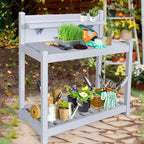 EAGLE PEAK Établi de jardinage en vinyle sans entretien pour l'extérieur et l'intérieur, table de rempotage étanche avec étagère ouverte, rangement inférieur, gris
