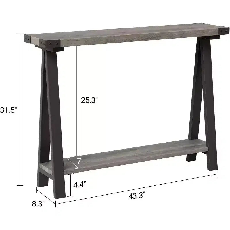 Table de console étroite de ferme, table de console de 43,3 pouces avec rangement, table de canapé à 2 niveaux avec cadre en métal et MDF, table de console étroite pour la maison