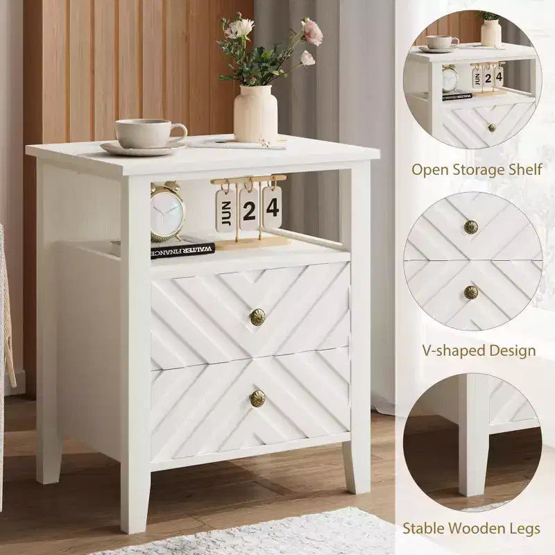 Table de chevet LED Coolmee avec 2 tiroirs de rangement et pieds, table de chevet de style ferme avec étagère de rangement ouverte, table de chevet rustique pour chambre à coucher ou salon