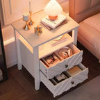 Table de chevet LED Coolmee avec 2 tiroirs de rangement et pieds, table de chevet de style ferme avec étagère de rangement ouverte, table de chevet rustique pour chambre à coucher ou salon