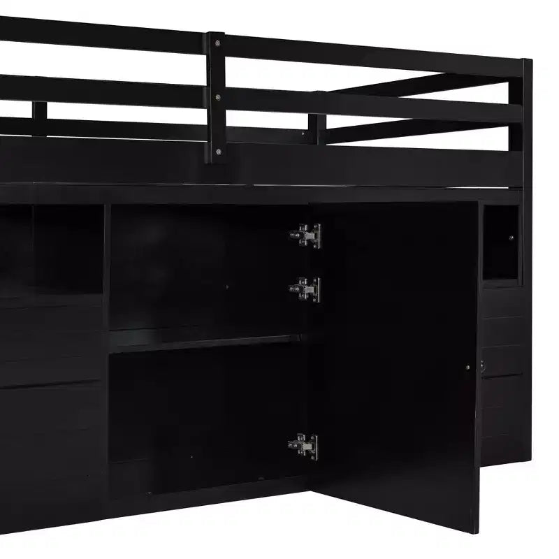 Lit mi-hauteur simple pour enfants, lit mezzanine simple en bois avec tiroirs de rangement, armoire et étagères inférieurs