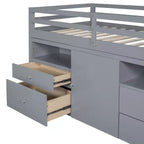 Lit mi-hauteur simple pour enfants, lit mezzanine simple en bois avec tiroirs de rangement, armoire et étagères inférieurs